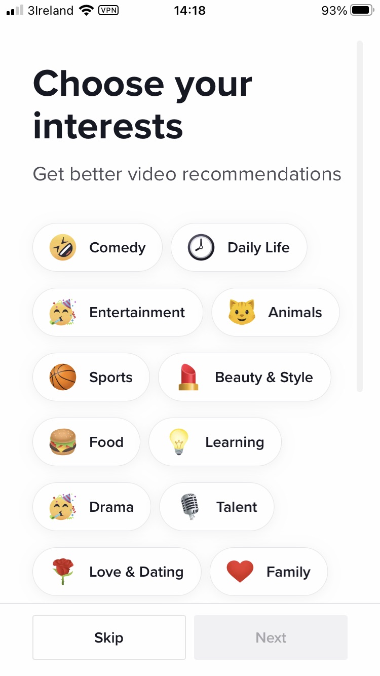 TikTok, request code, setting up privacy, TikTok define your interests